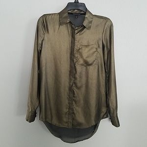 Rock & Republic gold sheer long sleeve shirt.